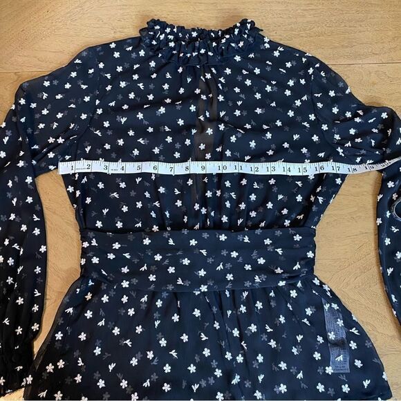 Zara Black & White Floral Embroidered Sheer High Neck Long Sleeve Top Size XS - Picture 10 of 13